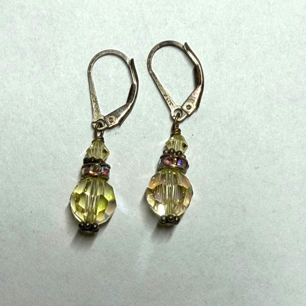 Silpada Yellow Sterling 925 Drop Dangle Earrings Glass Crystal
